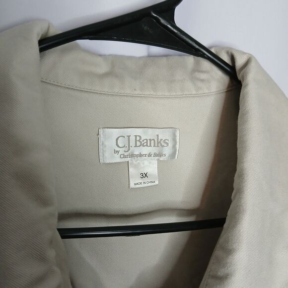 CJ Banks Khaki Canvas Shirt Jacket Button Front Long Slve Cotton Womens 3X - Picture 6 of 7